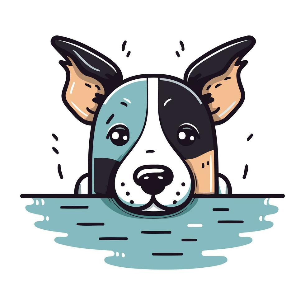 Cute cartoon dog peeking out of the water. Vector illustration.