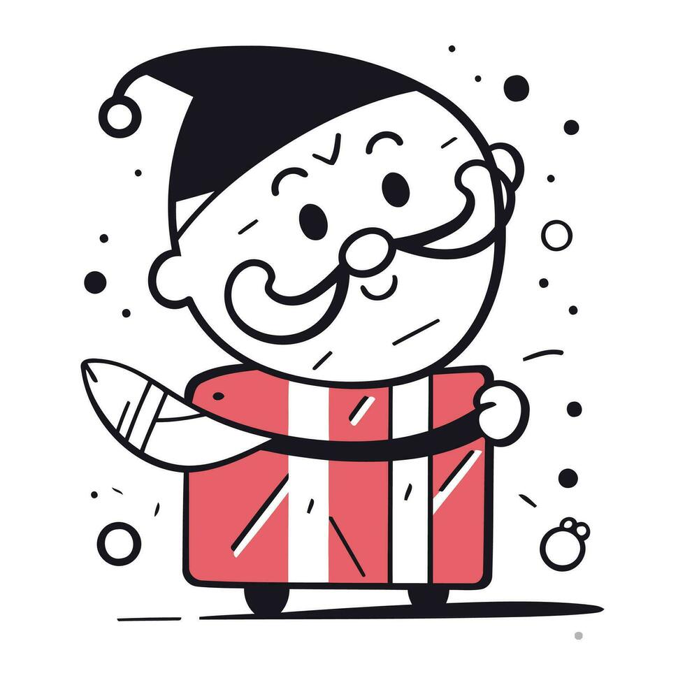 vector ilustración de Papa Noel claus con regalo caja en mano dibujado estilo.