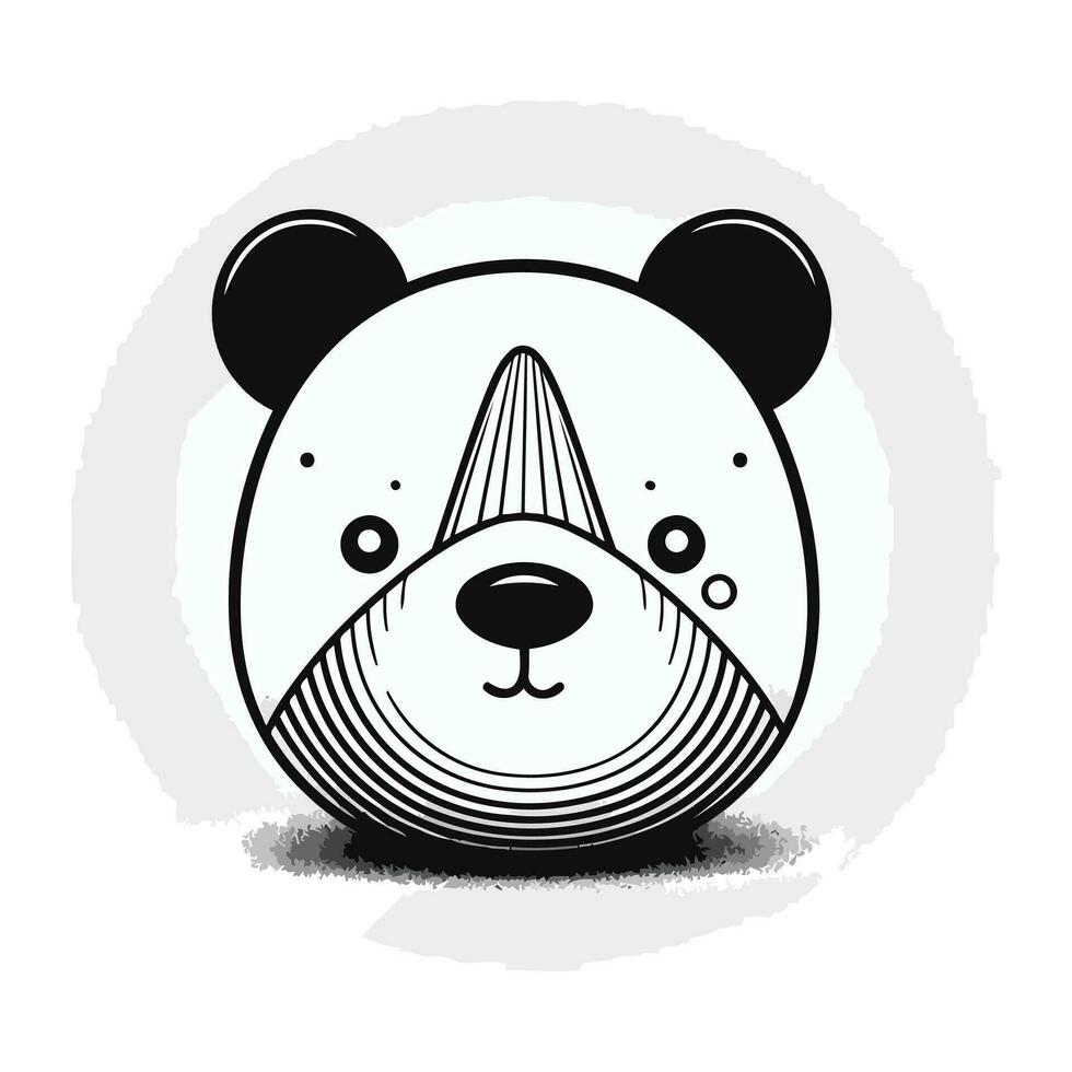 Cute panda bear. Vector illustration in black and white.