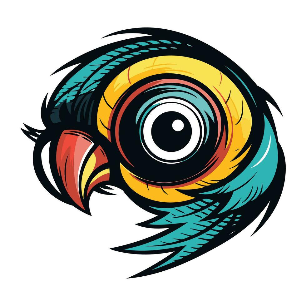 vector ilustración de ojo de loro con azul y amarillo plumas.