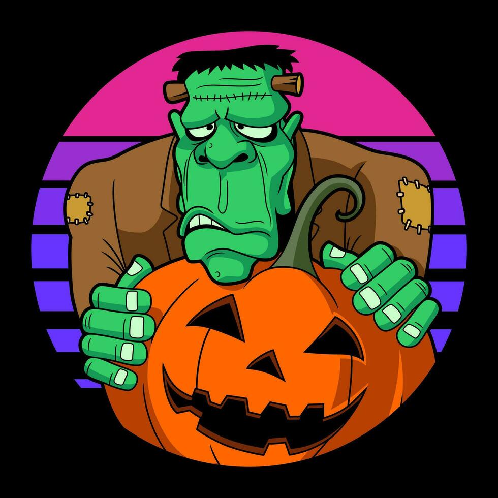 frankenstein Víspera de Todos los Santos. escalofriante horror dibujos animados ilustración estilo. vector