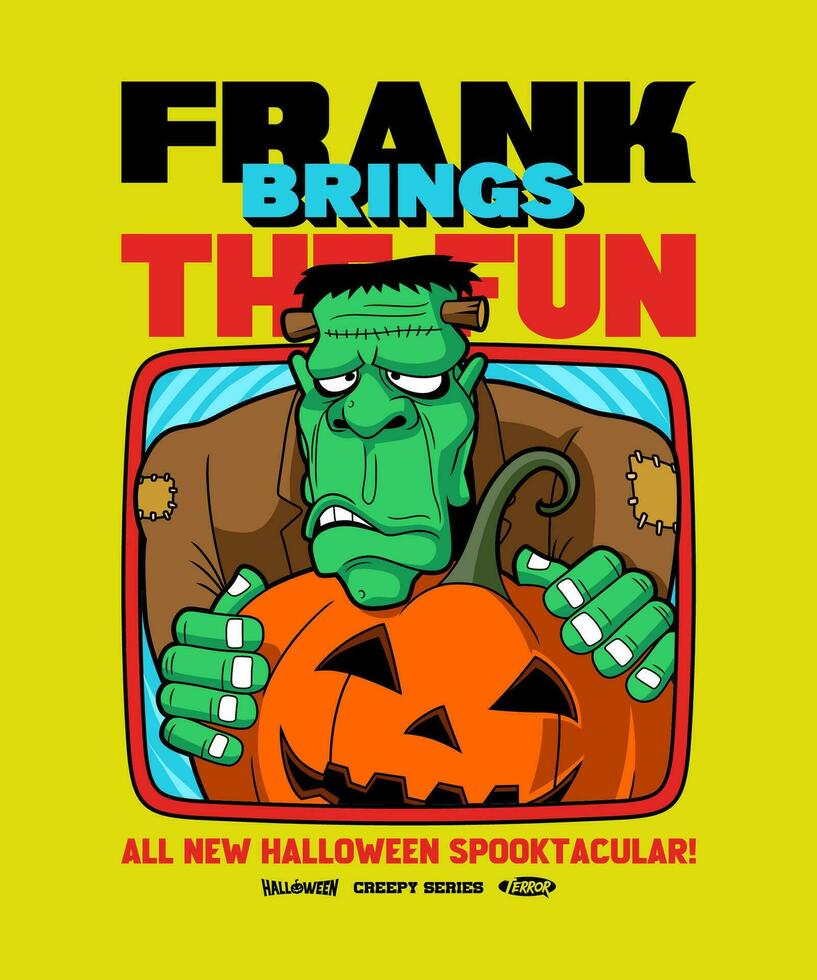 Frank brings the fun. Spooky Horror Cartoon Illustration Style. vector