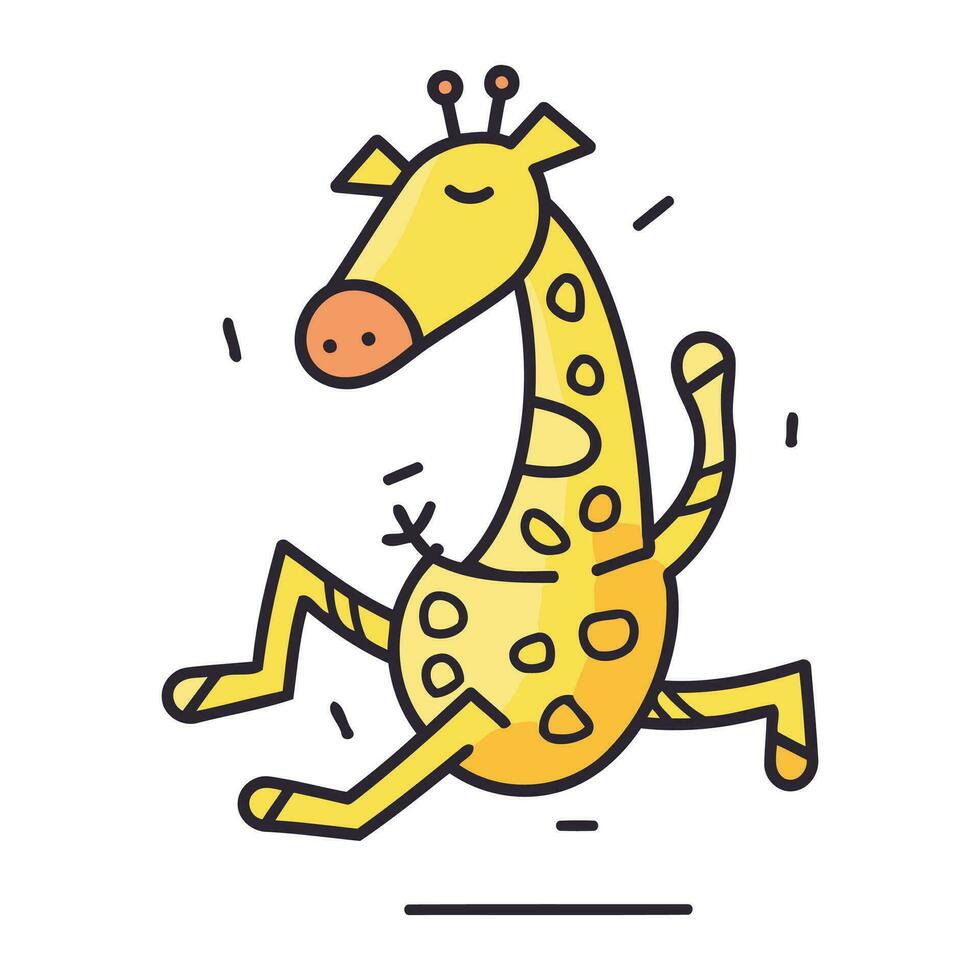 Cute giraffe running and jumping. Vector illustration in linear style