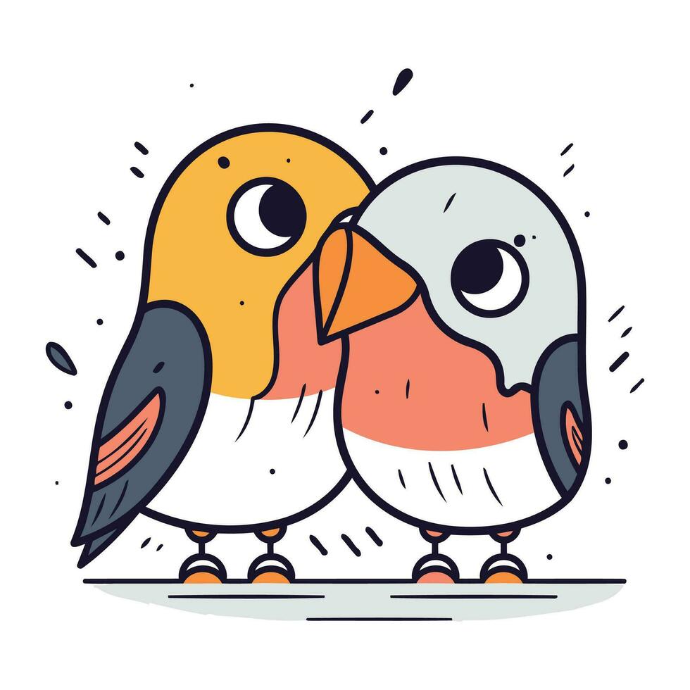 Cute couple of birds. Vector illustration in doodle style.