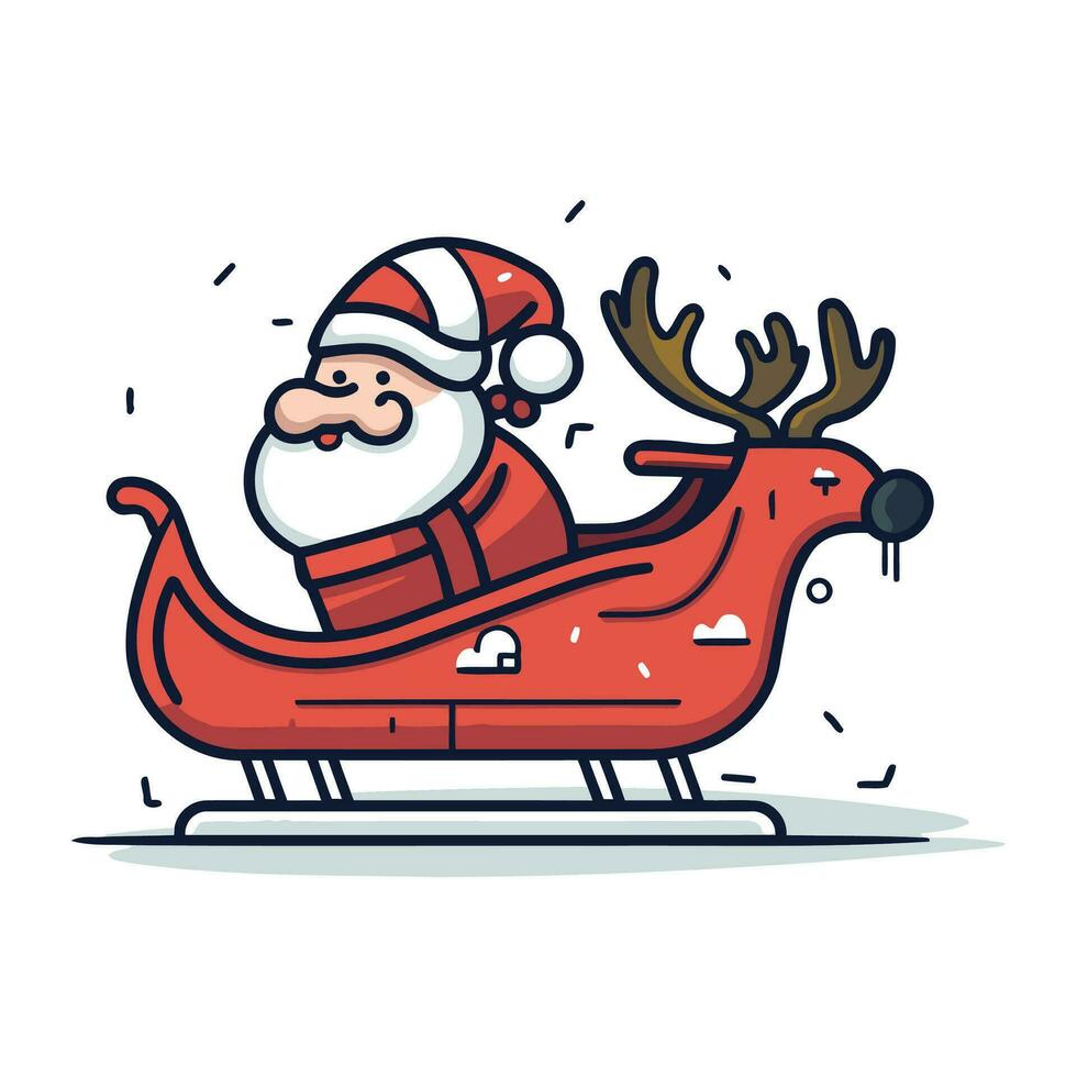 Santa Claus rides a sleigh with reindeer. Vector illustration.