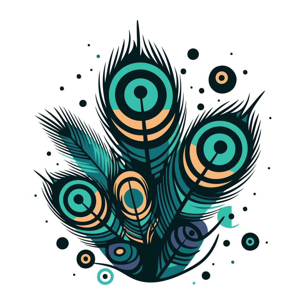 Vector illustration of a peacock feather in doodle style.