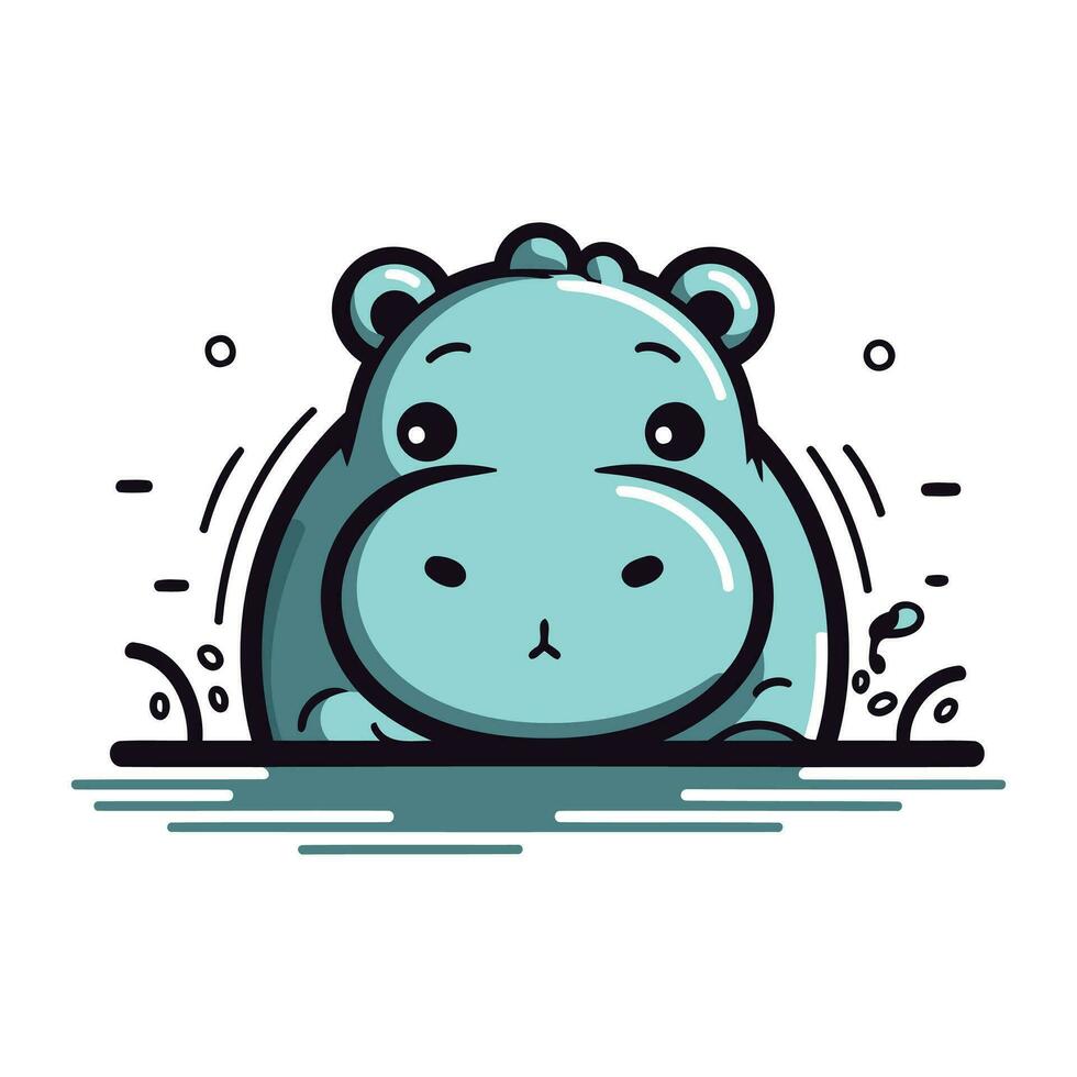 Cute hippopotamus in the water. Cartoon vector illustration.