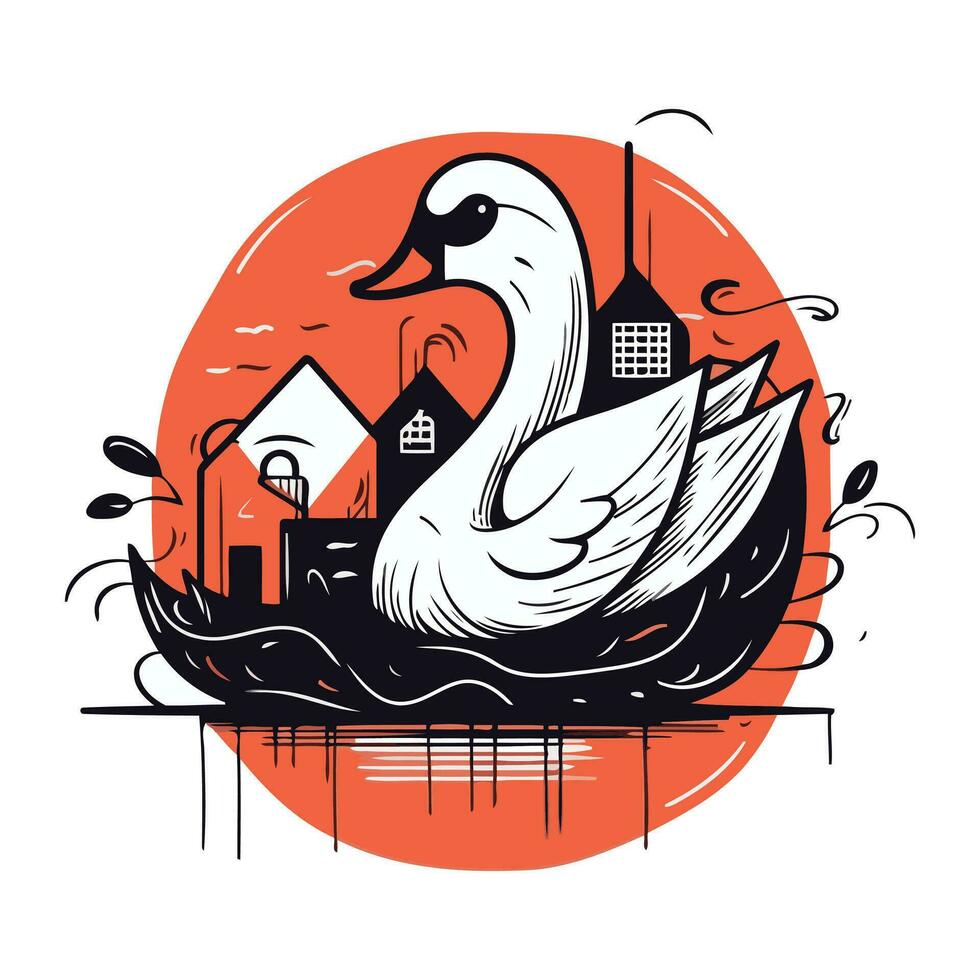 cisne en un nido en un antecedentes de el ciudad. vector ilustración