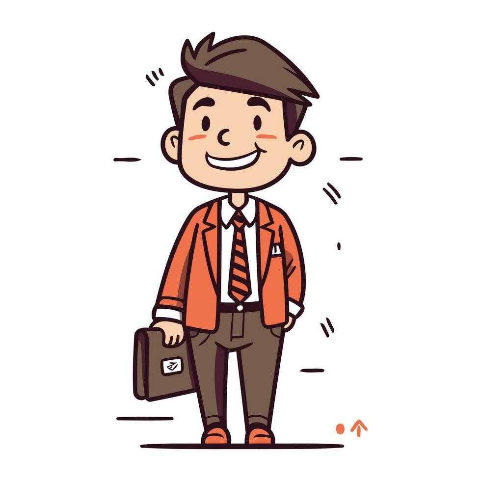 Smiling businessman with briefcase. Vector illustration in cartoon style.