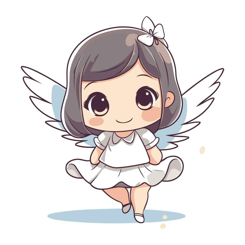 Cute little angel girl. Vector illustration isolated on white background.