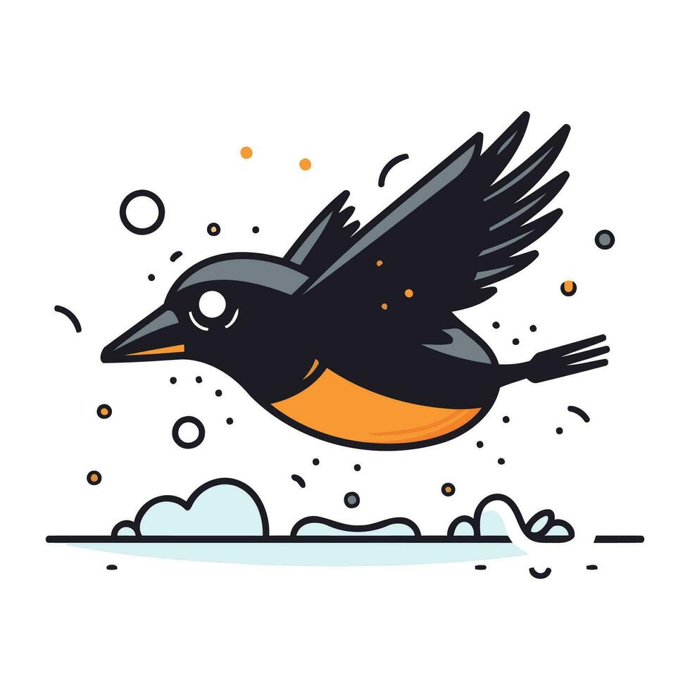 Cute crow flying in the sky. Vector illustration in flat style.