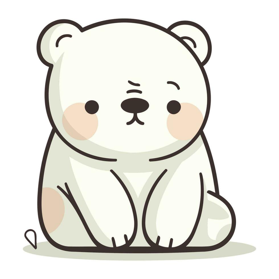 Cute cartoon polar bear sitting on the ground. Vector illustration.