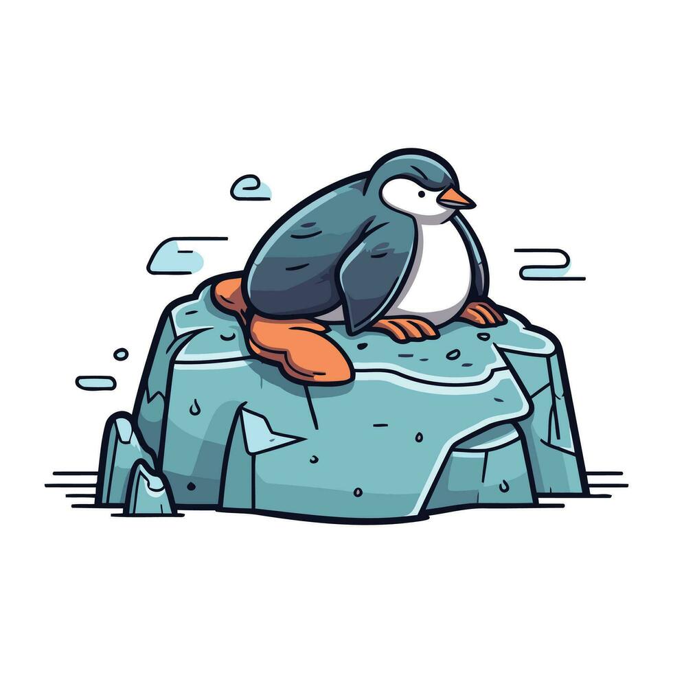 Cartoon penguin sitting on a rock. Vector illustration of a penguin.