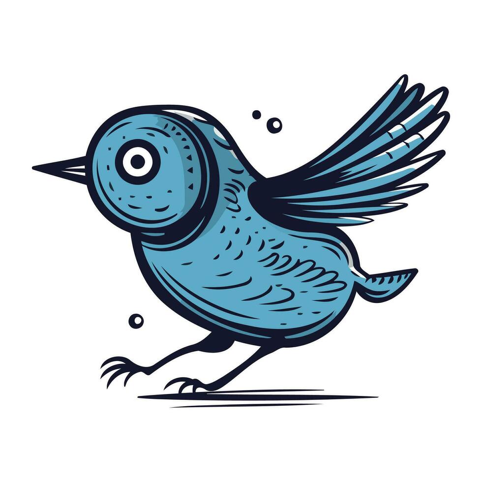 vector illustration of a blue bird on a white background. hand drawing
