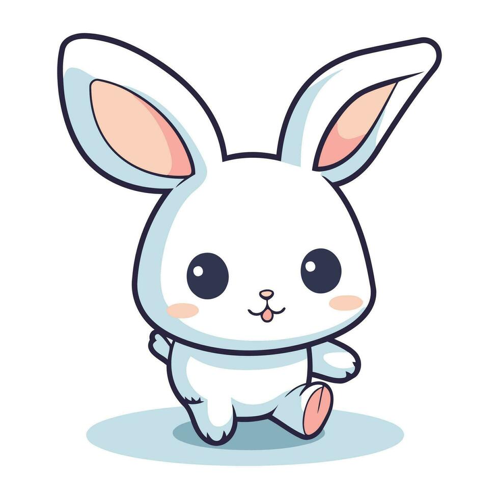 Cute cartoon bunny. Vector illustration of a little white rabbit.