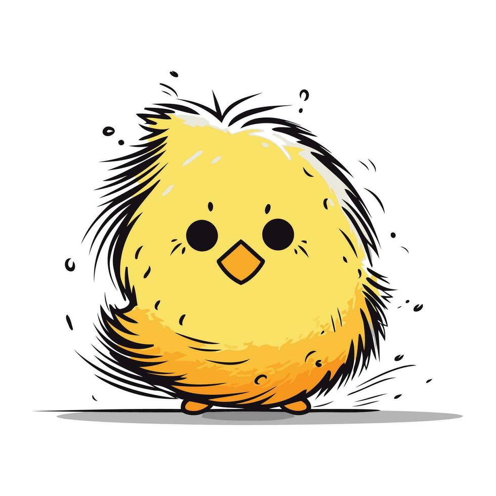 Cute little yellow chicken isolated on white background. Vector illustration.