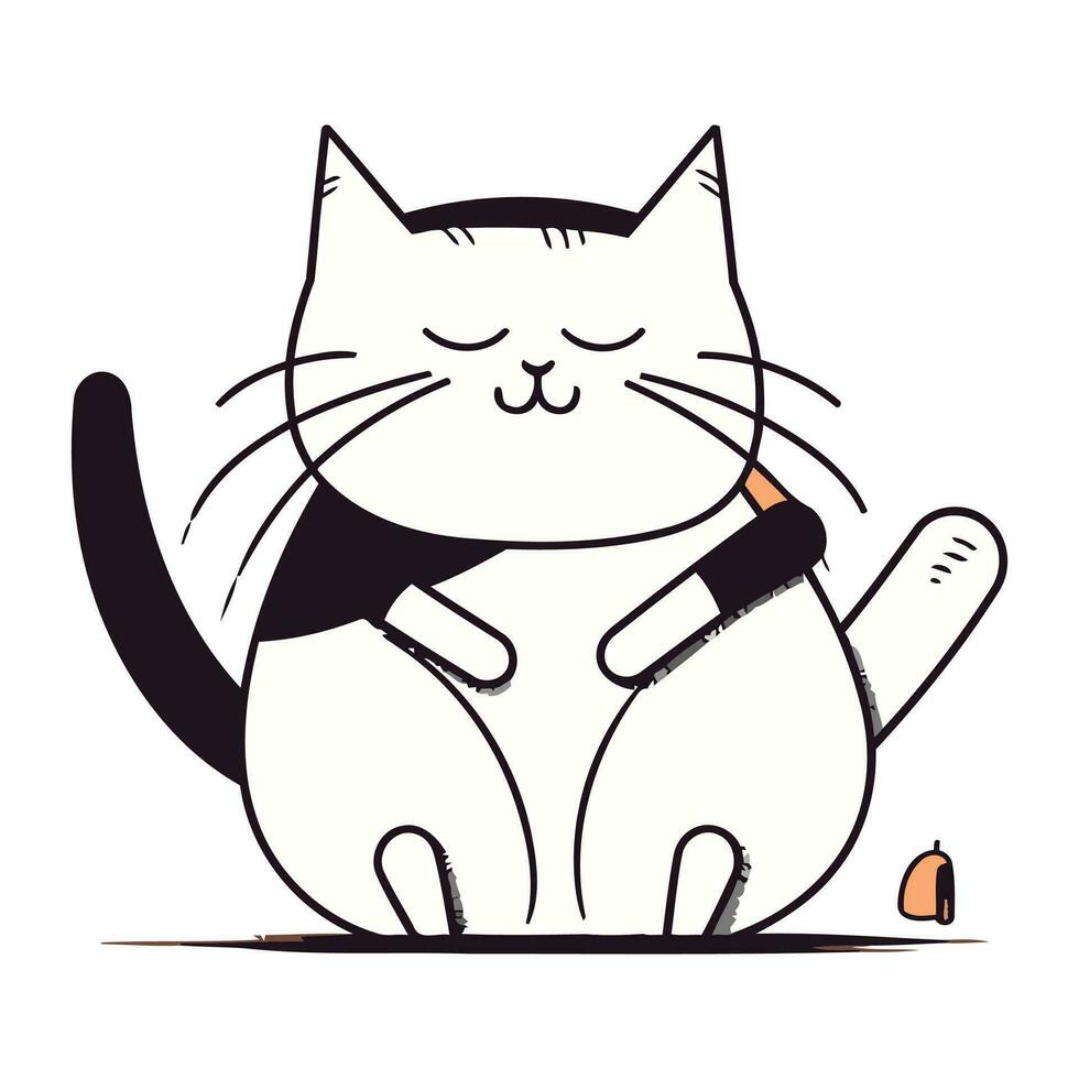 Vector illustration of a cat with a thermometer in his mouth.