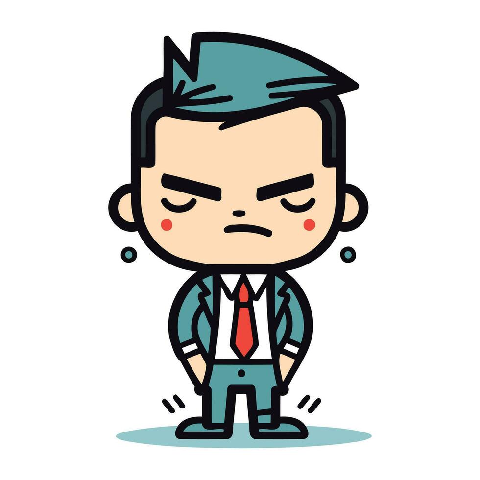 Sad Boss Cartoon Character Vector Illustration. Businessman Flat Design Style