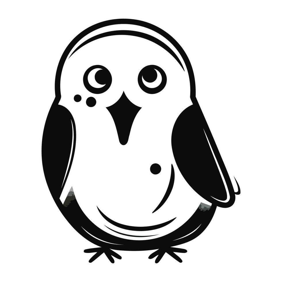 Cute black and white bird isolated on white background. Vector illustration.