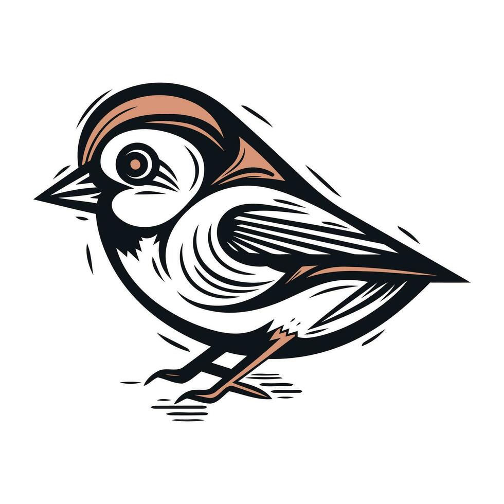 Sparrow bird isolated on white background. Vector illustration in retro style.