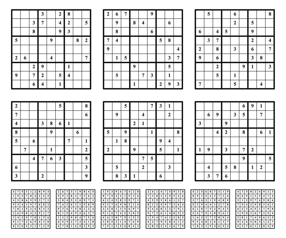 sudoku juego conjunto con respuestas sencillo vector diseño