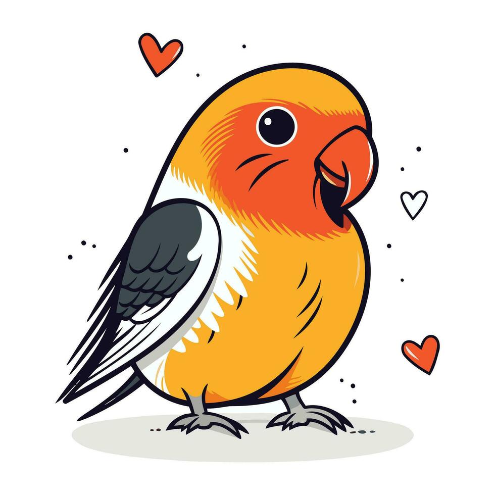 Cute parrot with hearts. Vector illustration in cartoon style.