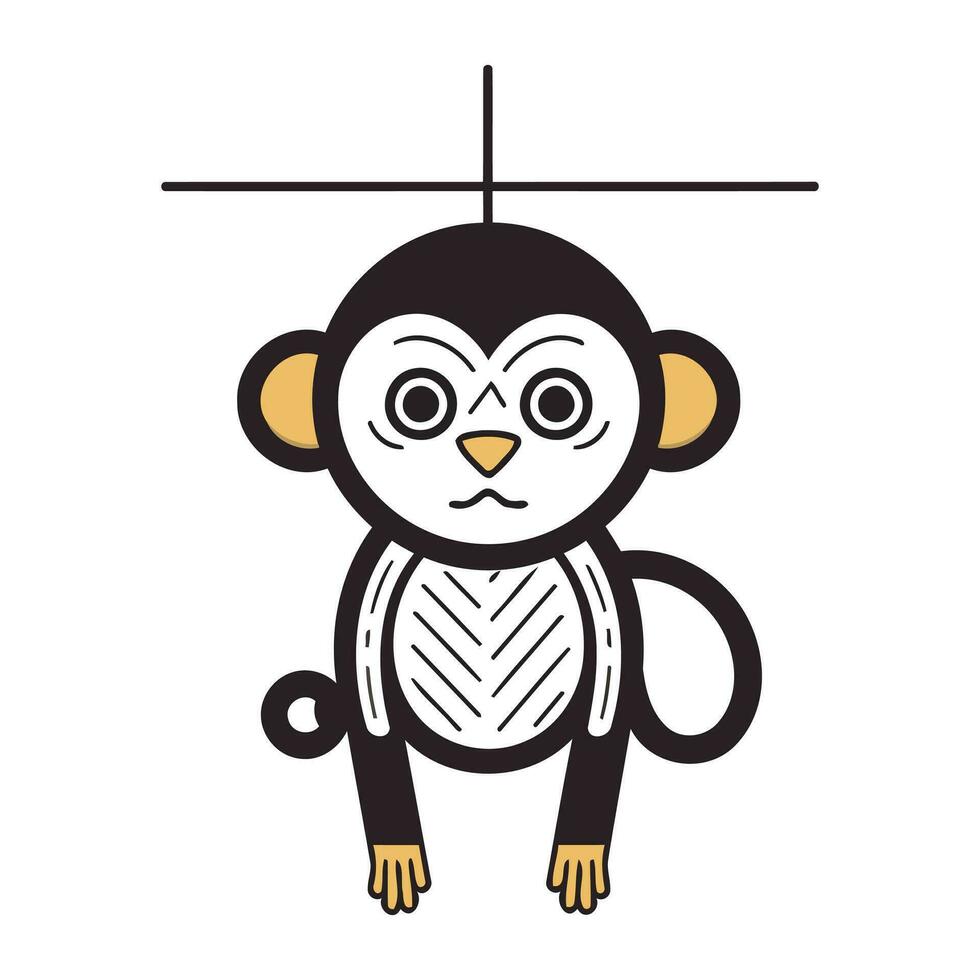 linda mono dibujos animados vector ilustración gráfico diseño en negro y blanco colores