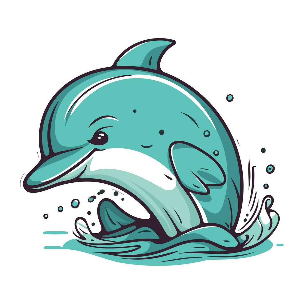 Cartoon dolphin in water. Vector illustration of a cartoon dolphin.