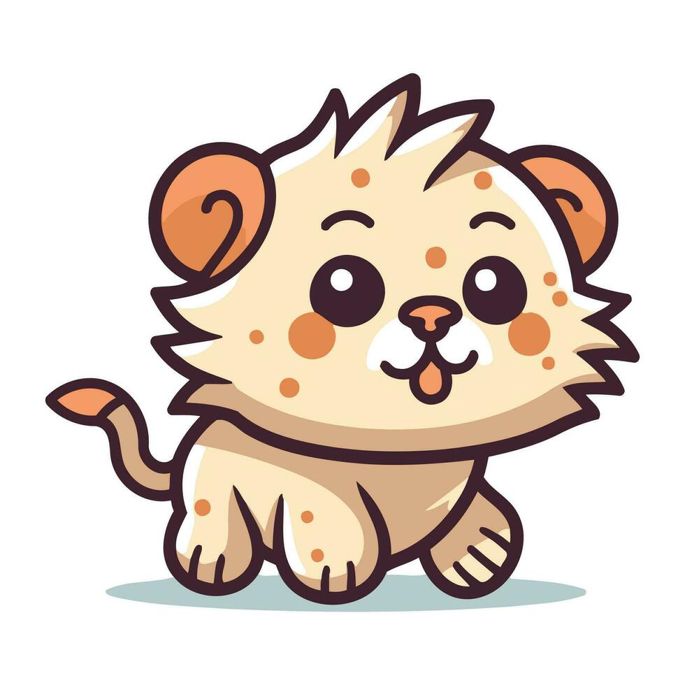 Cute little lion cartoon vector illustration. Cute animal character.