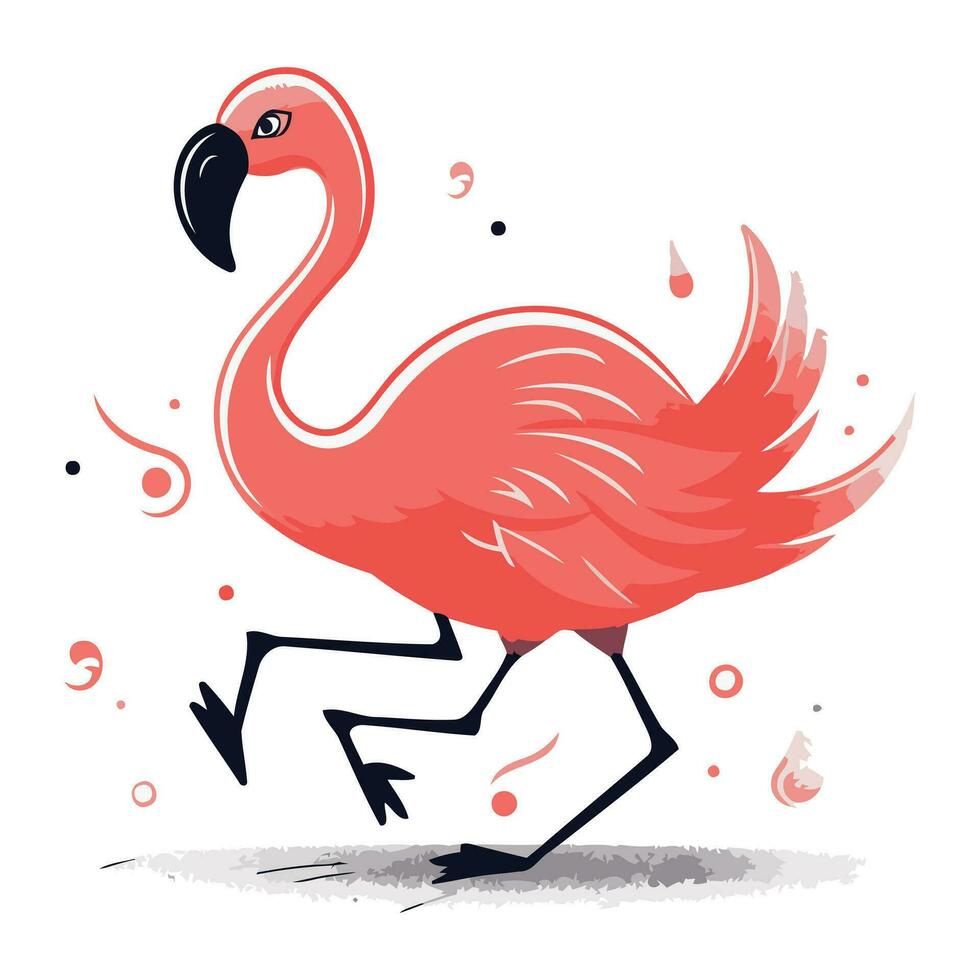 Flamingo running. Vector illustration. Isolated on white background.