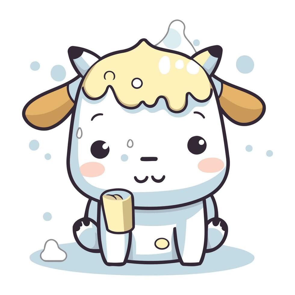 Cute cartoon cow with ice cream. Vector illustration of a cute cow.