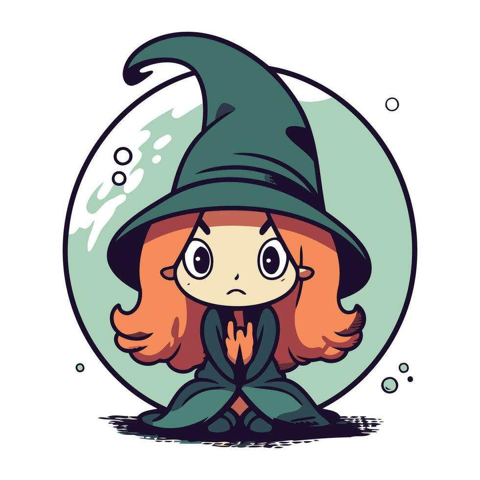 Illustration of a little girl in a witch costume. Vector illustration.