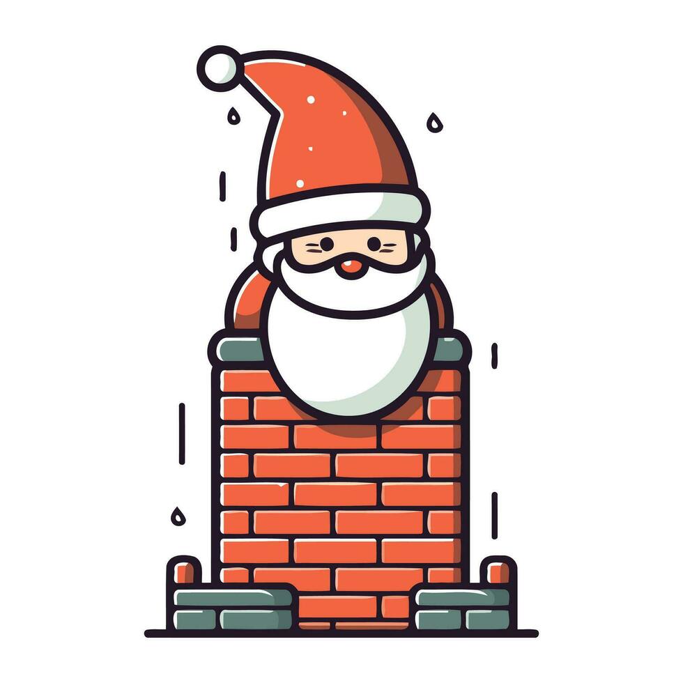 Santa Claus on a chimney. Vector illustration in a flat style.