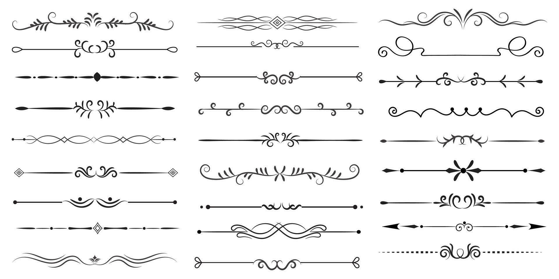 Page Divider And Design Elements. Set of Various Simple Black Divider