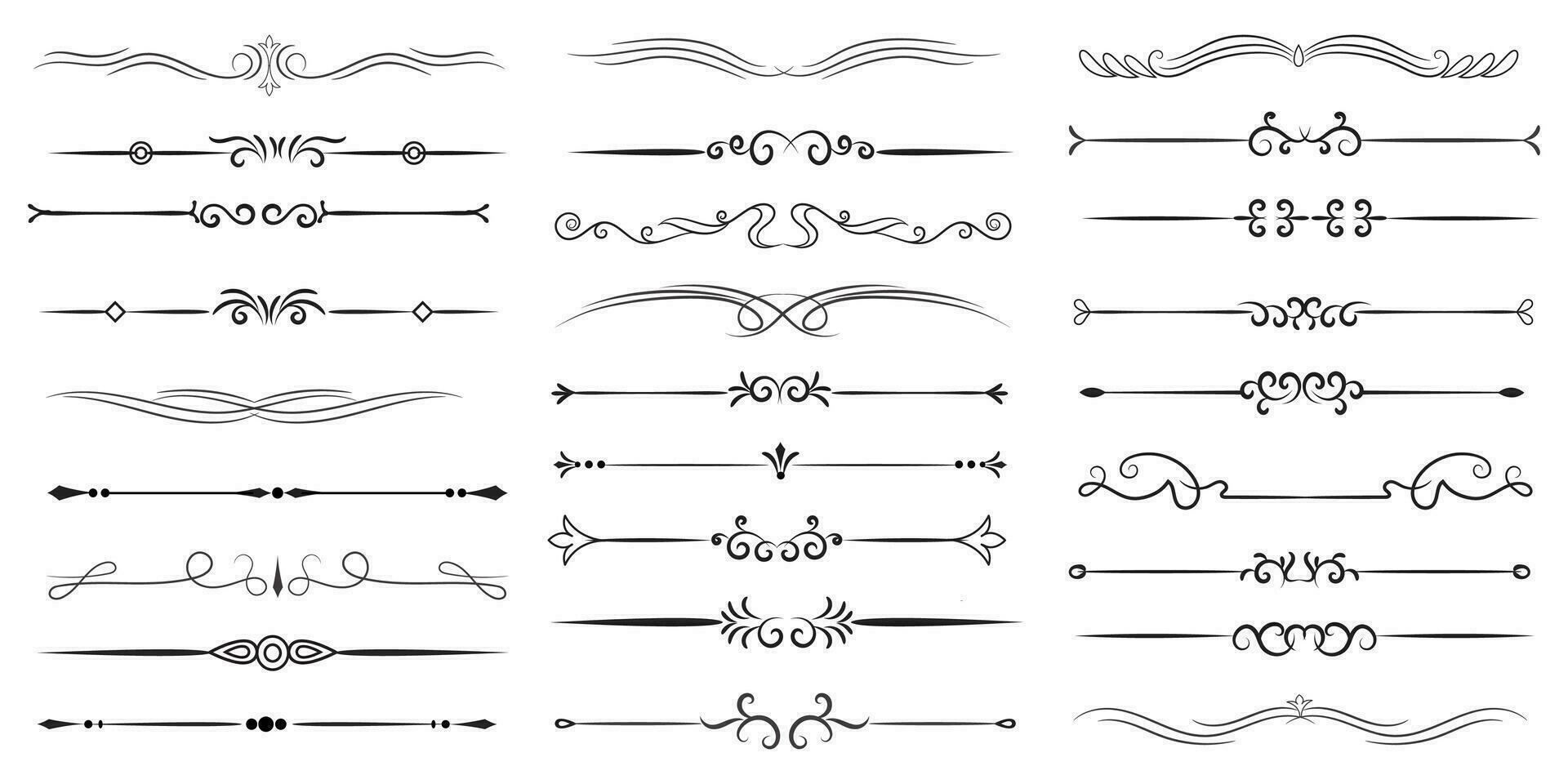 Page Divider And Design Elements. Set of Various Simple Black Divider Design, Assorted Divider Collection Template Vector. Collection of floral dividers elements mega decoration for Calligraphy. vector