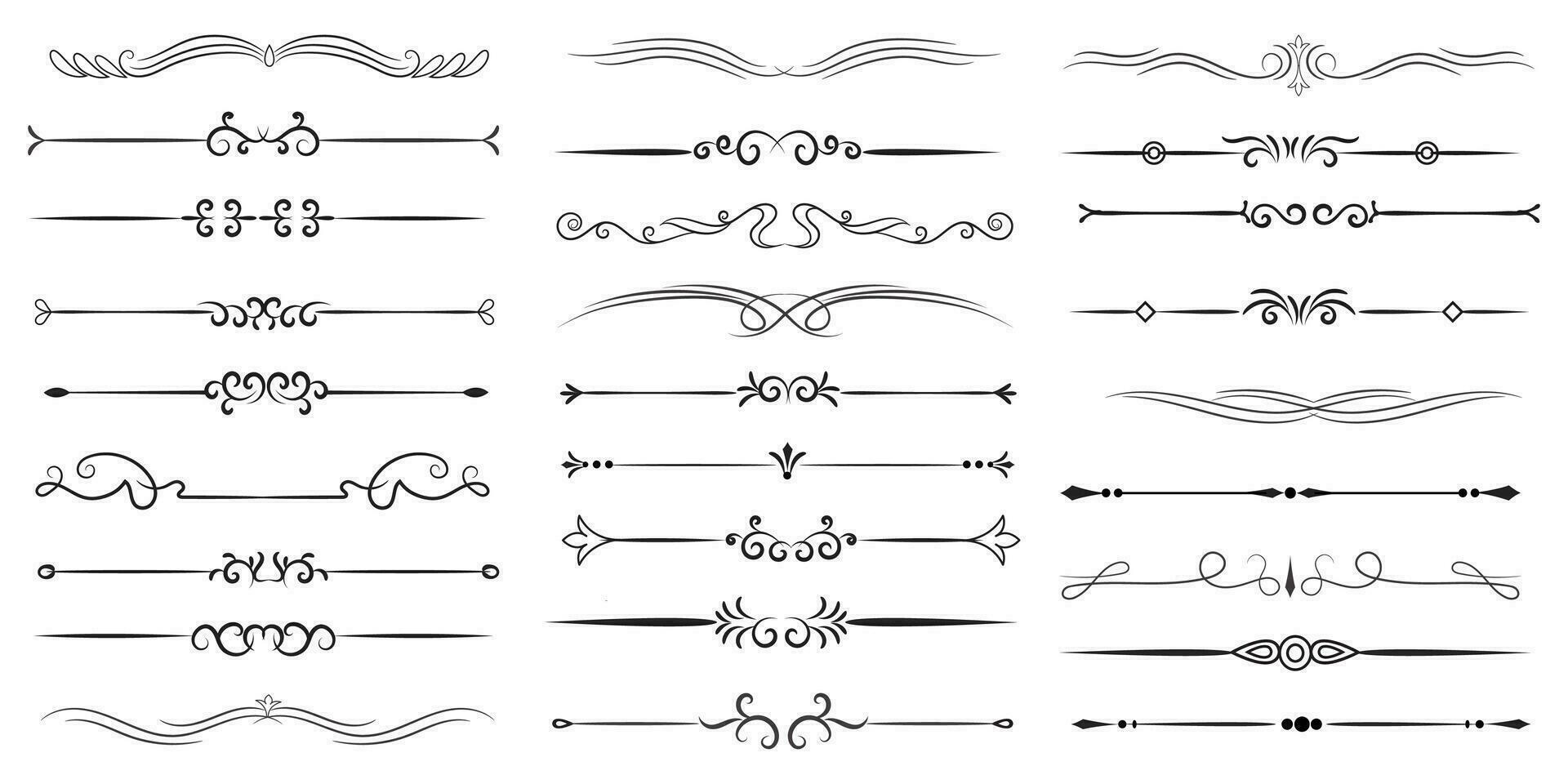 Page Divider And Design Elements. Set of Various Simple Black Divider Design, Assorted Divider Collection Template Vector. Collection of floral dividers elements mega decoration for Calligraphy. vector