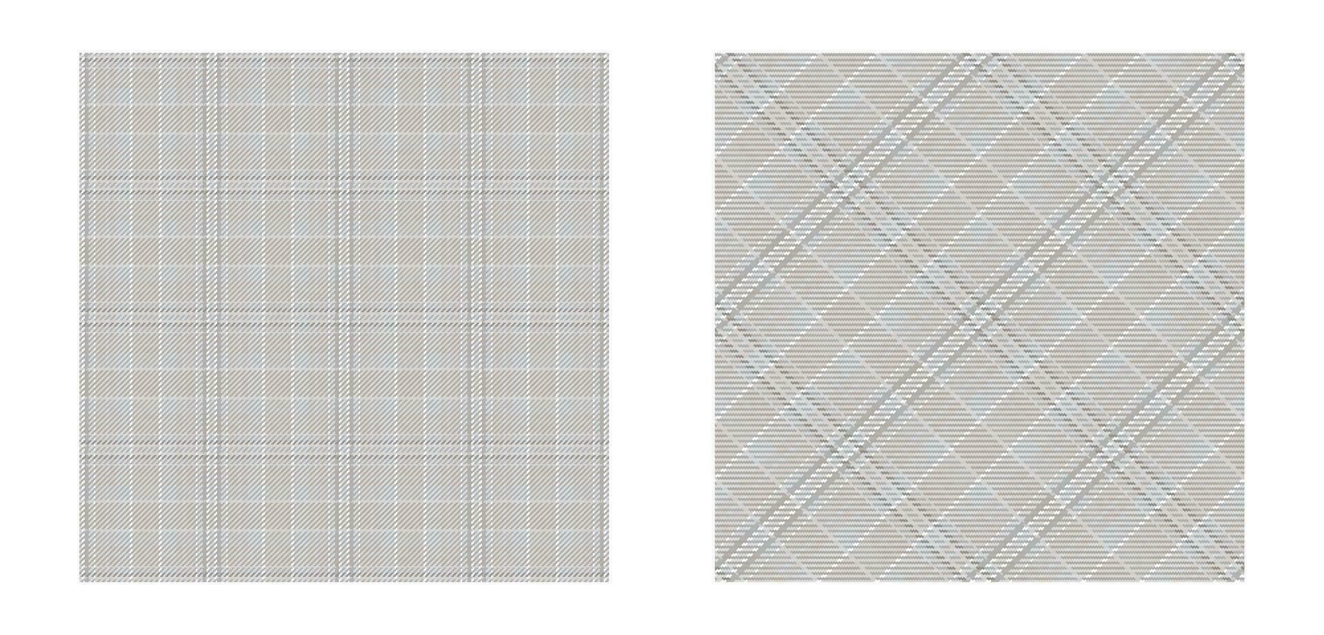 Plaid check patten in pastel grey, dusty beige and white. Seamless fabric texture. Vector background.