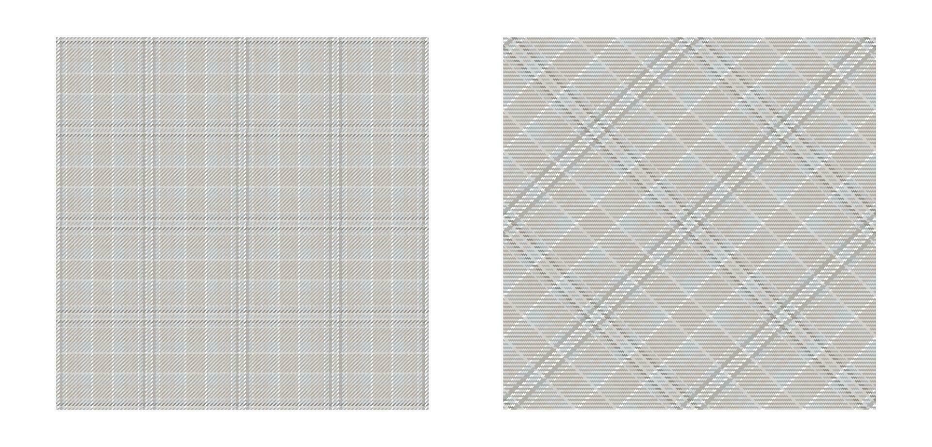 Plaid check patten in pastel grey, dusty beige and white. Seamless fabric texture. Vector background.