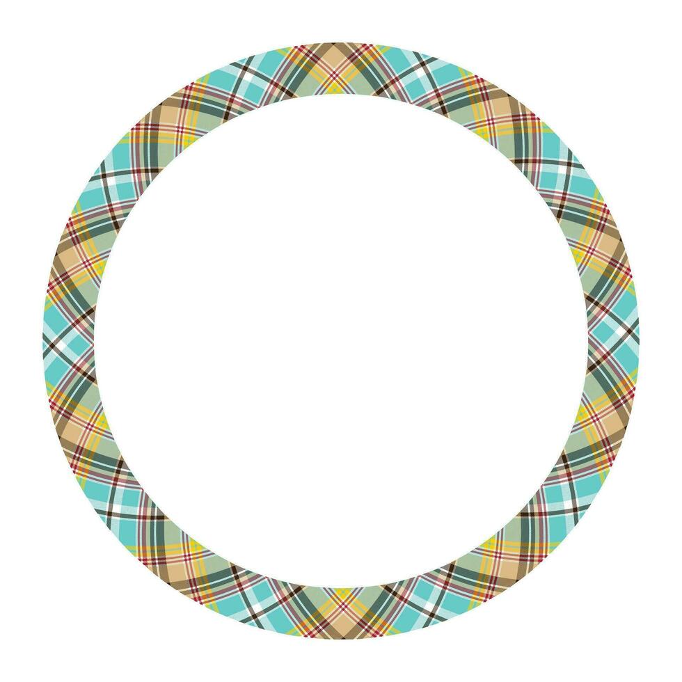 Circle borders and frames vector. Round border pattern geometric vintage frame design. Scottish tartan plaid fabric texture. Template for gift card, collage, scrapbook or photo album and portrait. vector