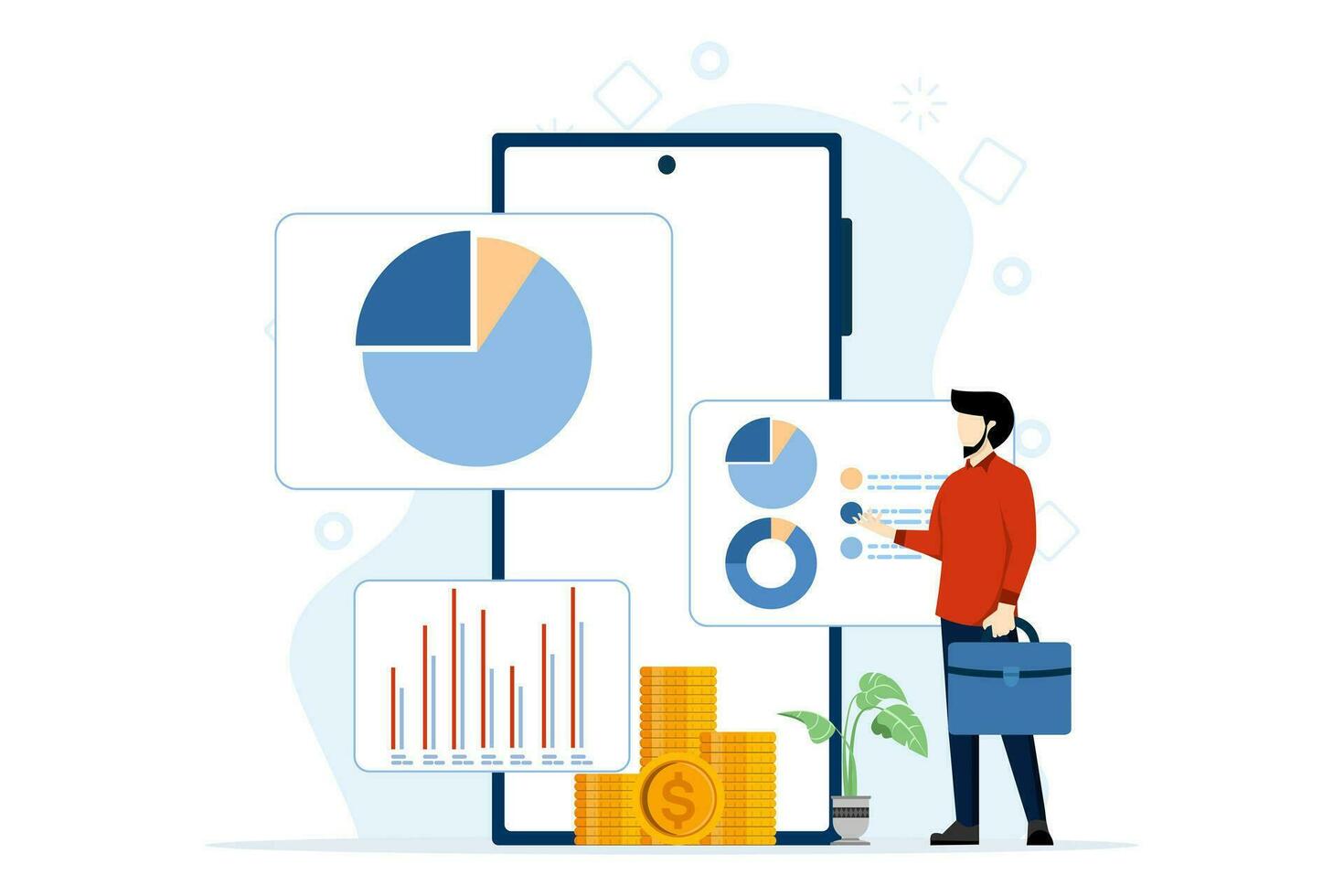 Concept of finance, sales strategy, teamwork, company budget, income growth, investment business, increasing company results. Creative revenue planning for sales. flat vector for website landing page.