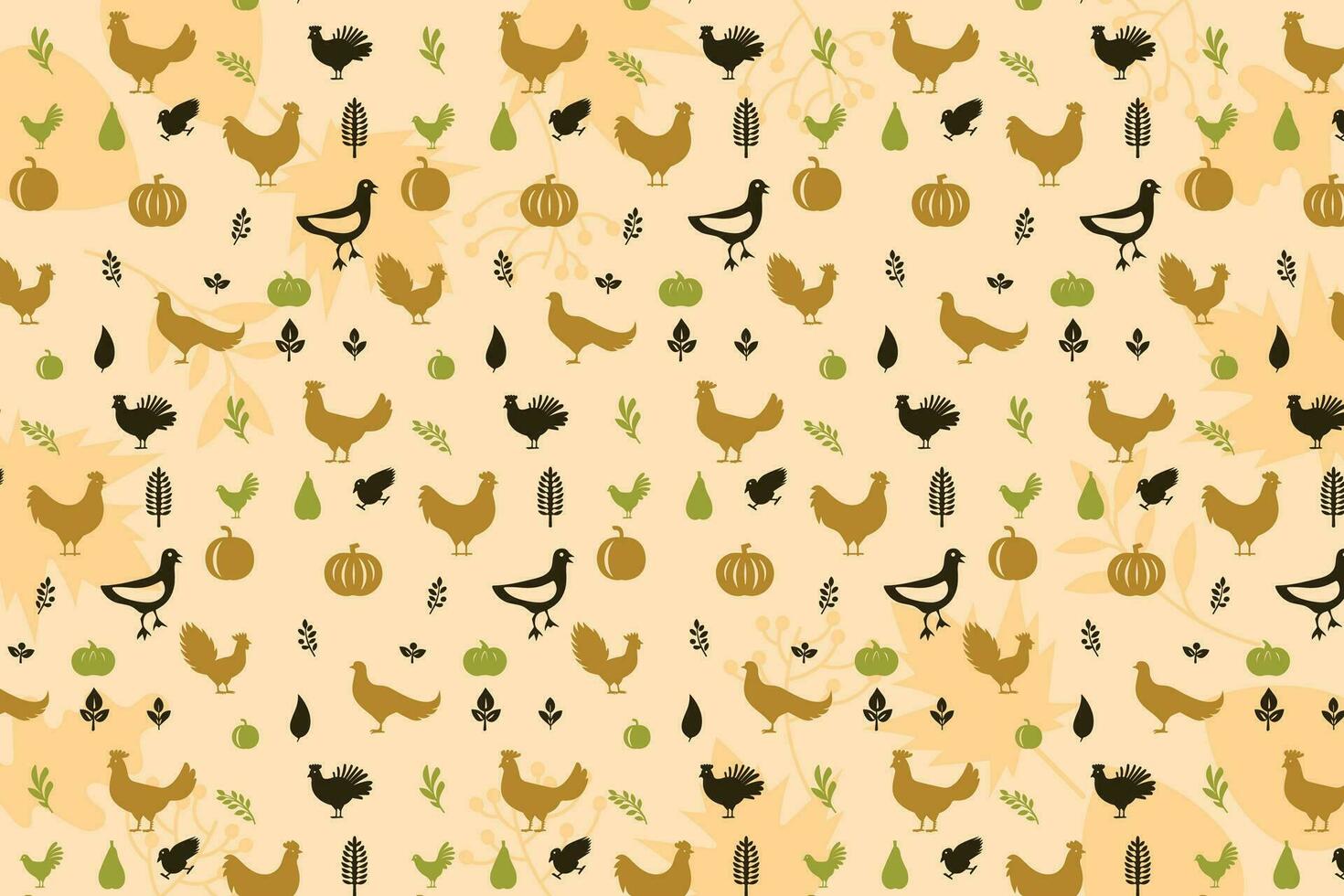 A Fall Pattern with chickens, Pumpkins, and Pinecones vector