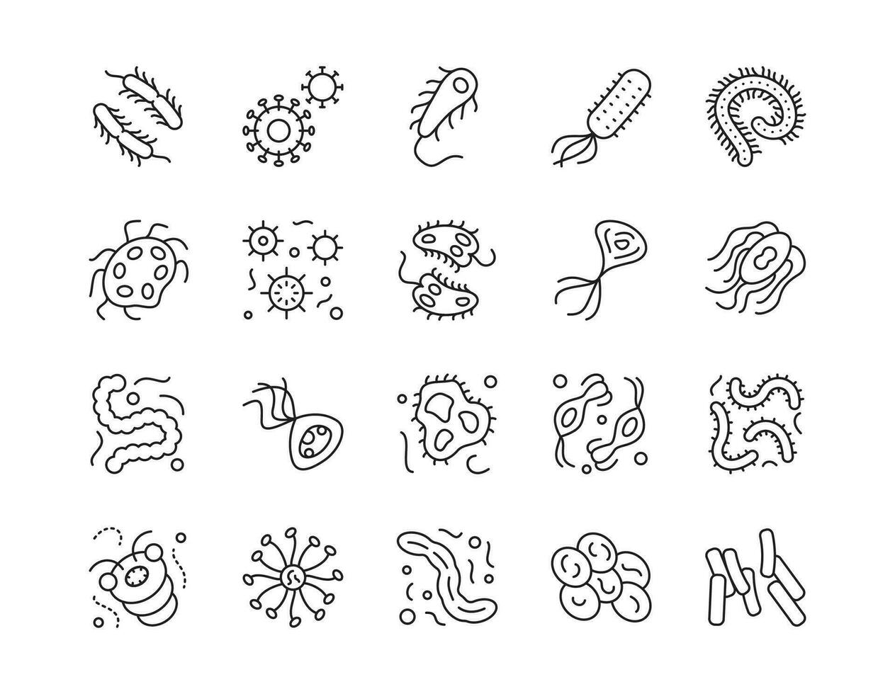 Set of Microbes and Virus Related Line Icons vector