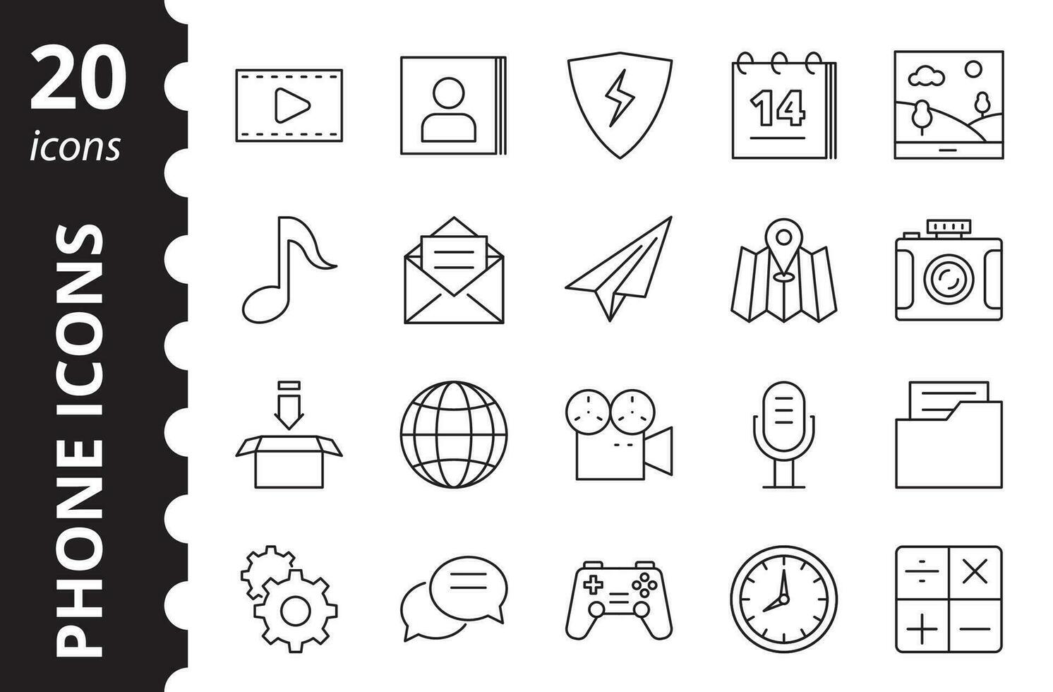 Set of phone icons. Contains such symbols as contact, call, message, internet, gallery, downloads and more. vector