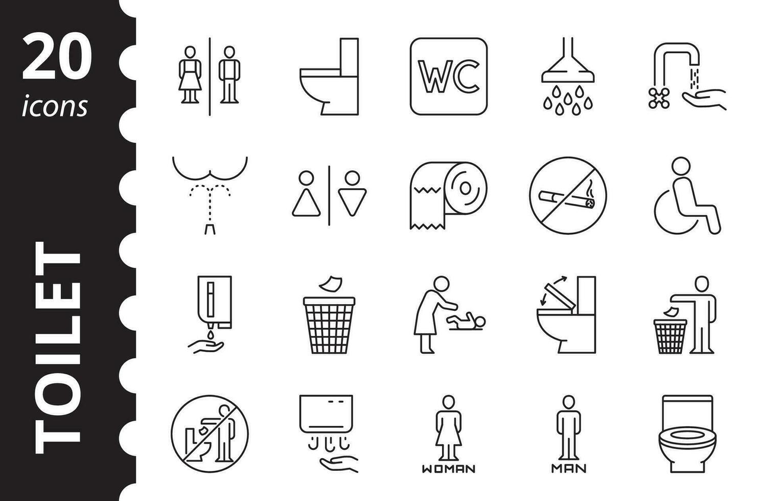 Set of toilet icons. Contains such symbols as wc, restroom, baby, woman, washroom, man and more. vector