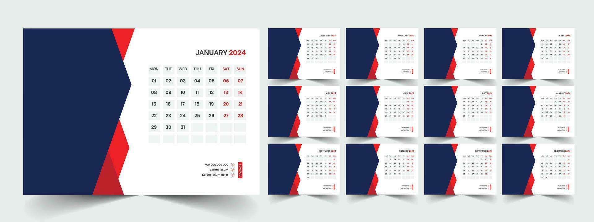 Desk Calendar Template 2024 vector