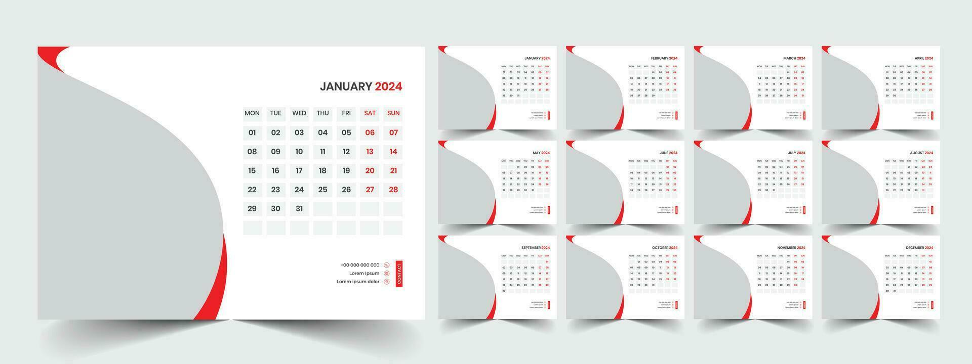 Desk Calendar Template 2024 vector