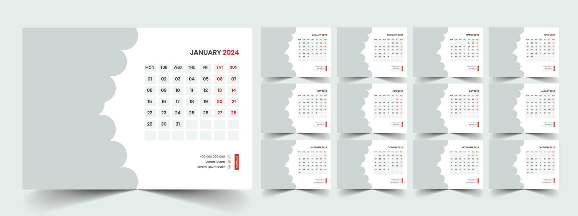 Desk Calendar Template 2024 vector