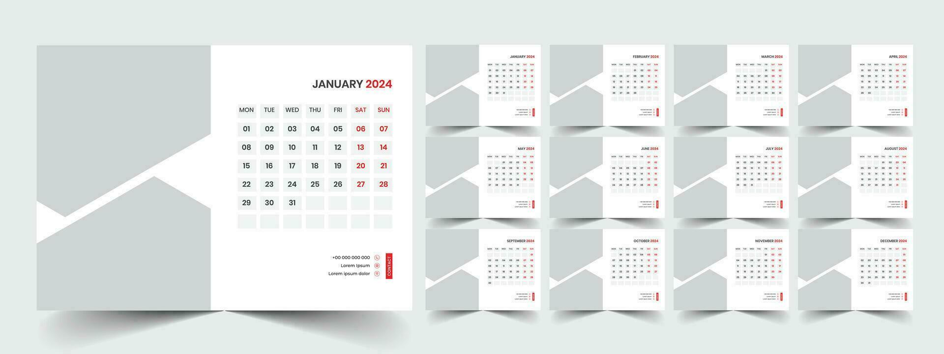 Desk Calendar Template 2024 vector