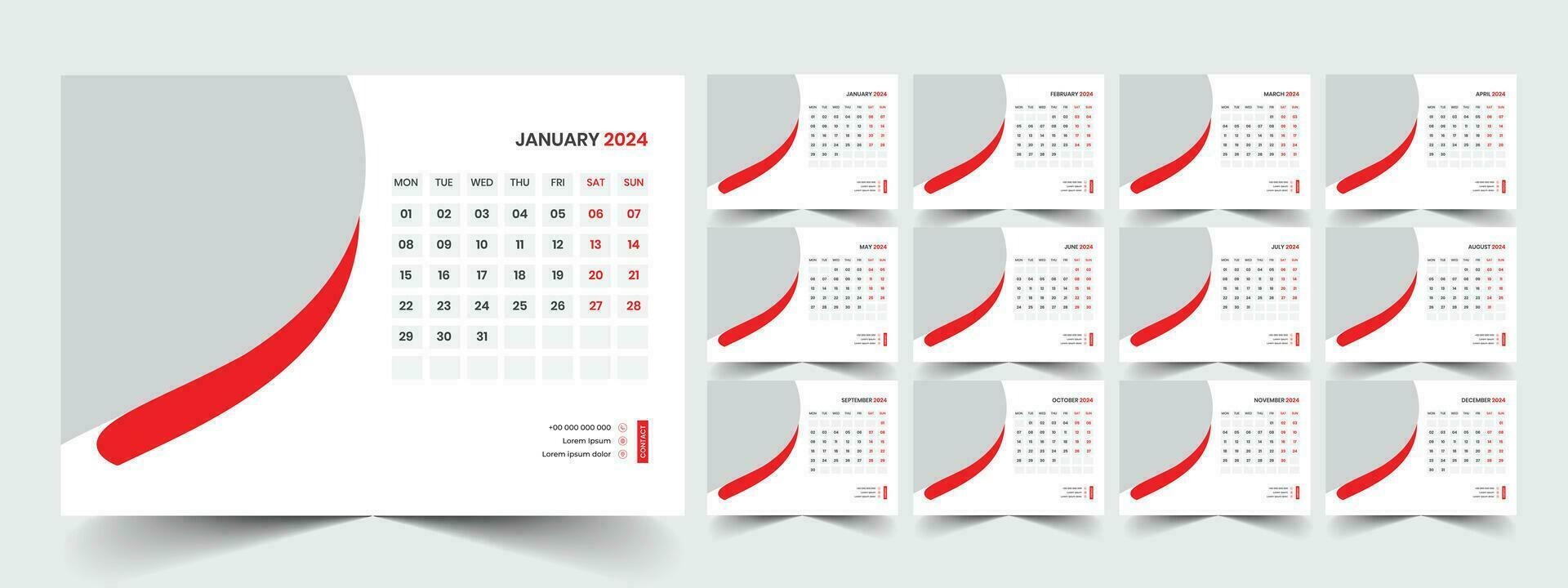 Desk Calendar Template 2024 vector