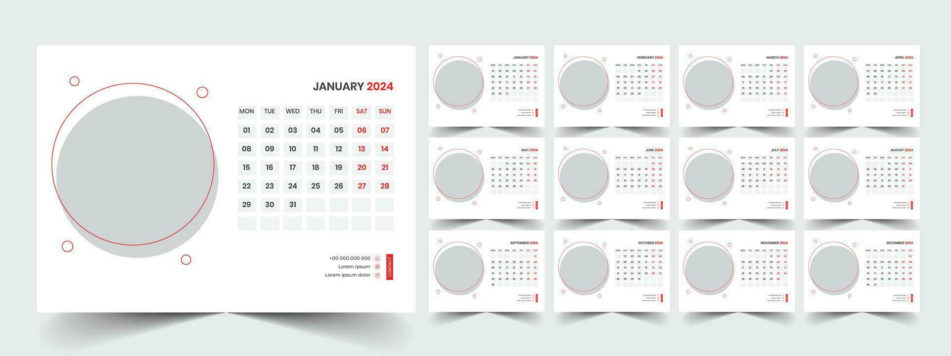 Desk Calendar Template 2024 vector